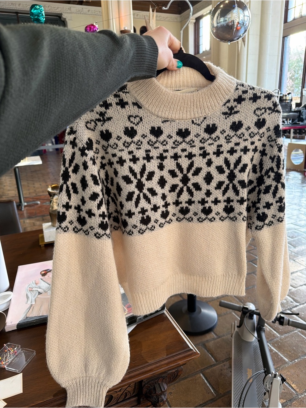 saltwater LUXE Cream and Black Nordic Cowl Sweater
